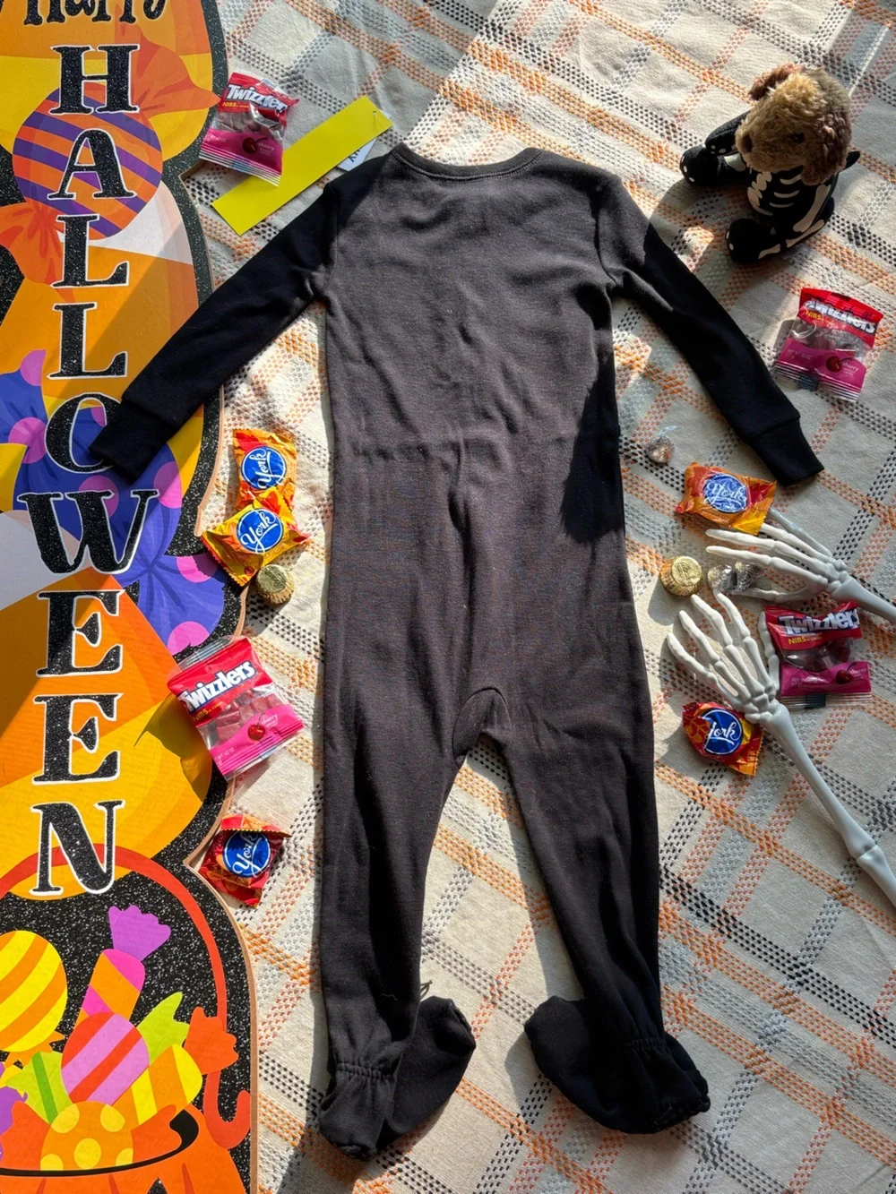 Black Skelton Snug-Fit Zip-Front Footed Pajama One-Piece For Toddler